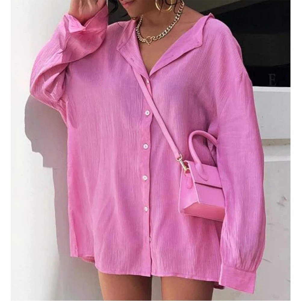 White Fox pink crinkled take me out blouse